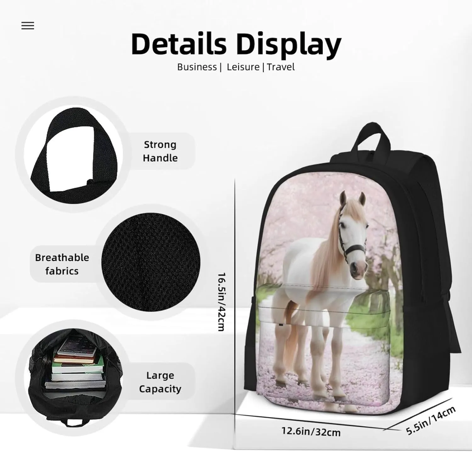 3d Animal Cherry Cute Horse Girls Backpacks kids Bookbag Daypack 17" Shoulder Bag