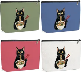 4 Pack Funny Noodles Cat Lover Gifts Cat Gifts for Women Girls Grandma Bestie Teacher Makeup Bag,Travel Essentials Cosmetic Bags for Women, Travel Toiletry Bag Mothers Day Birthday Christmas