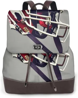 American Football Print Women's PU Leather Backpack, Fashion, Work, Journey Daily Use - Chestnut Brown