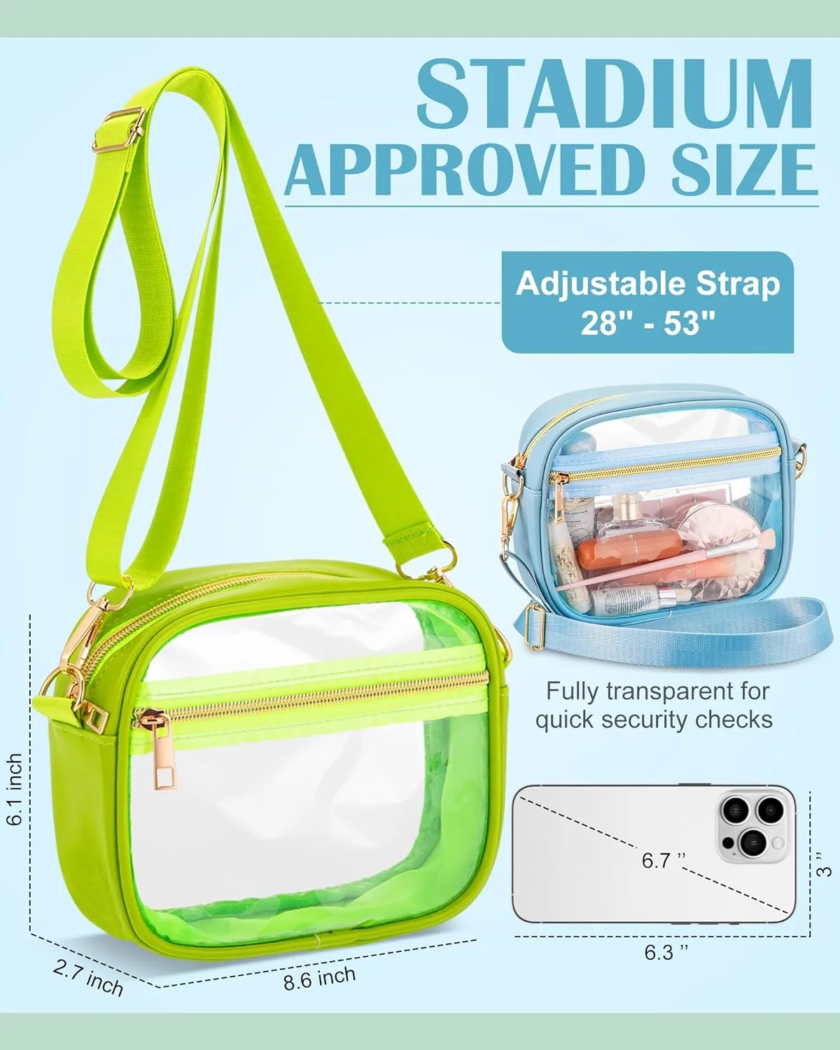 Amylove 6 Pcs Clear Crossbody Bag Stadium Approved TPU Bags with Adjustable Strap Transparent Purse for Concerts Sport Events