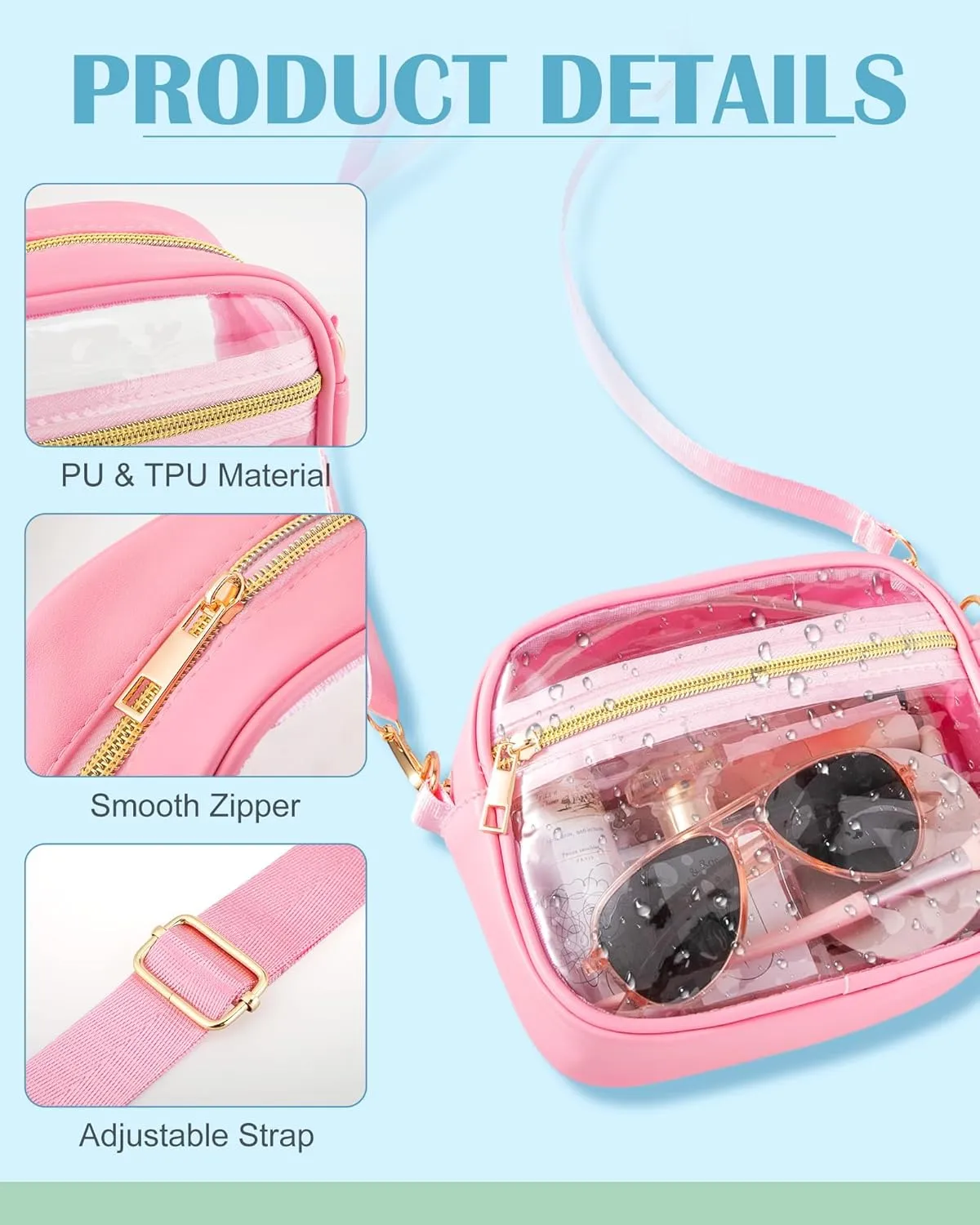 Amylove 6 Pcs Clear Crossbody Bag Stadium Approved TPU Bags with Adjustable Strap Transparent Purse for Concerts Sport Events