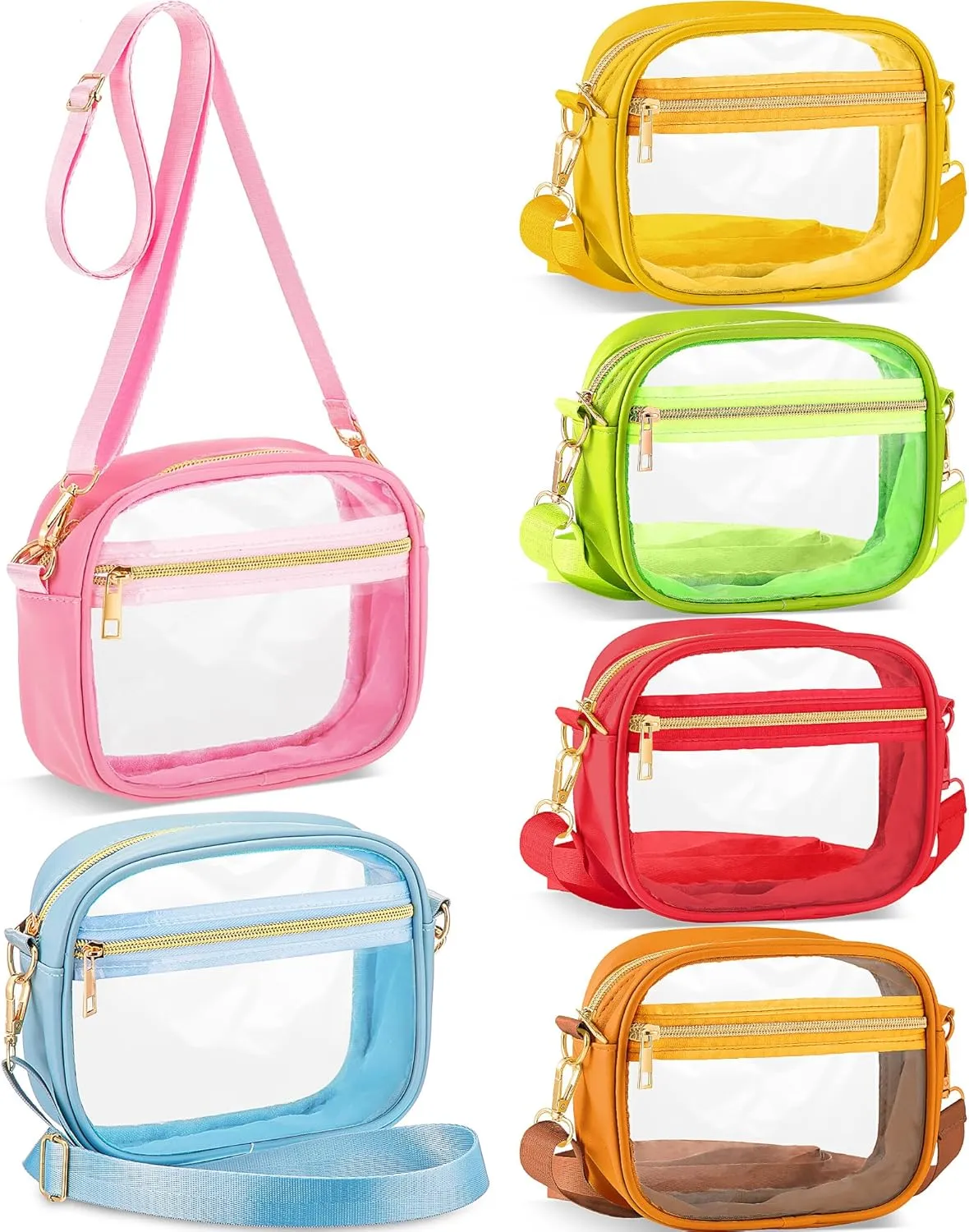 Amylove 6 Pcs Clear Crossbody Bag Stadium Approved TPU Bags with Adjustable Strap Transparent Purse for Concerts Sport Events
