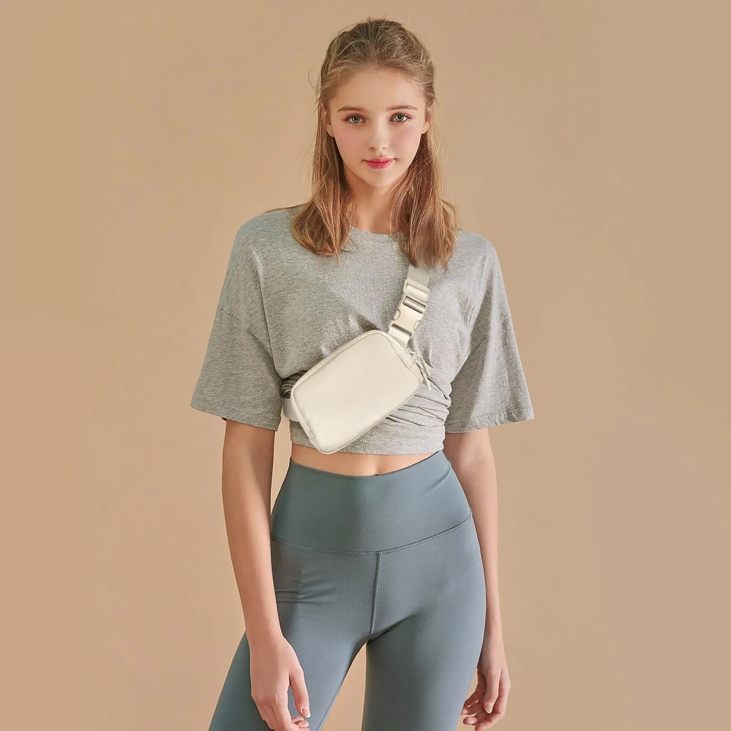 Belt Bag Fanny Pack Crossbody Bags for Women Two-Way Zip Closure Fashion Waist Packs with Adjustable Strap Teen Girl Gifts Trendy Stuff Gifts for Women Teenage Girls (Ivory)