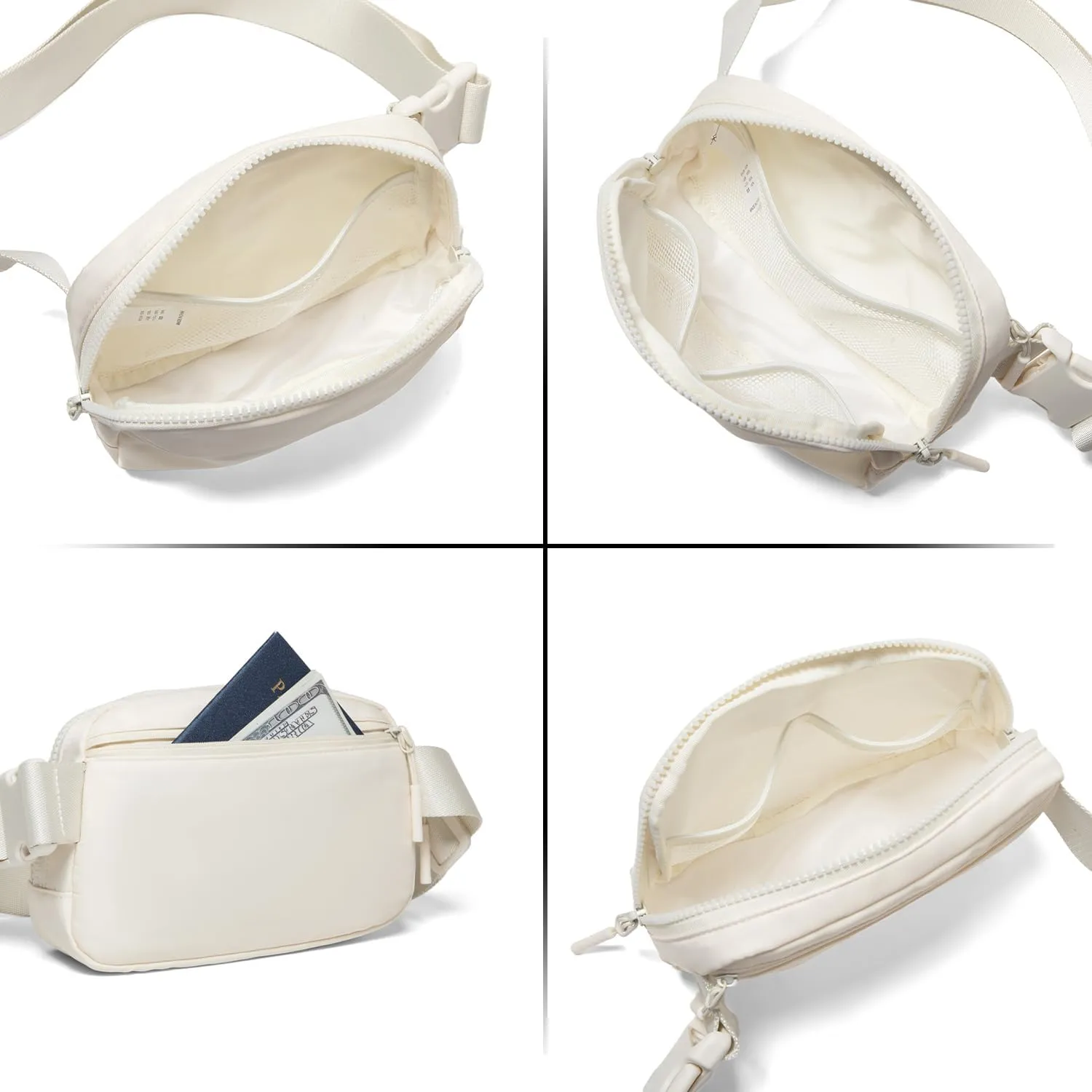 Belt Bag Fanny Pack Crossbody Bags for Women Two-Way Zip Closure Fashion Waist Packs with Adjustable Strap Teen Girl Gifts Trendy Stuff Gifts for Women Teenage Girls (Ivory)