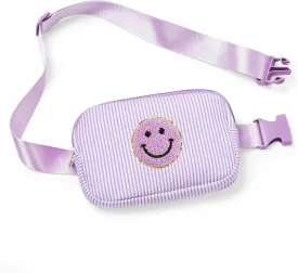 Boulder Bee Belt Bag with Initial Letter, Stylish Fanny Pack for Teenager Girls, Cute Trendy Stuff, Crossbody Bags, Birthday Gifts Bag, Christmas Gift(Purple, Purple Smile Face)