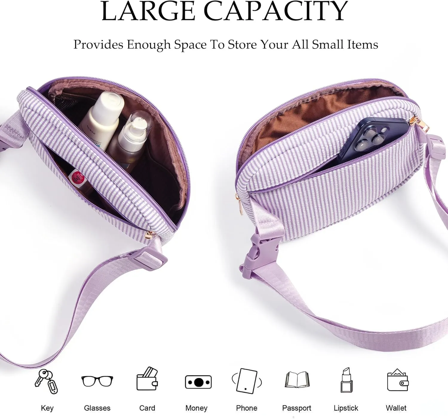 Boulder Bee Belt Bag with Initial Letter, Stylish Fanny Pack for Teenager Girls, Cute Trendy Stuff, Crossbody Bags, Birthday Gifts Bag, Christmas Gift(Purple, Purple Smile Face)