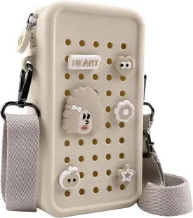 CANDY Small Crossbody Bag with Wide Shoulder Strap and Larger Holes for Charms  Adjustable, Stylish, and Comfortable Everyday Bag (Beige)