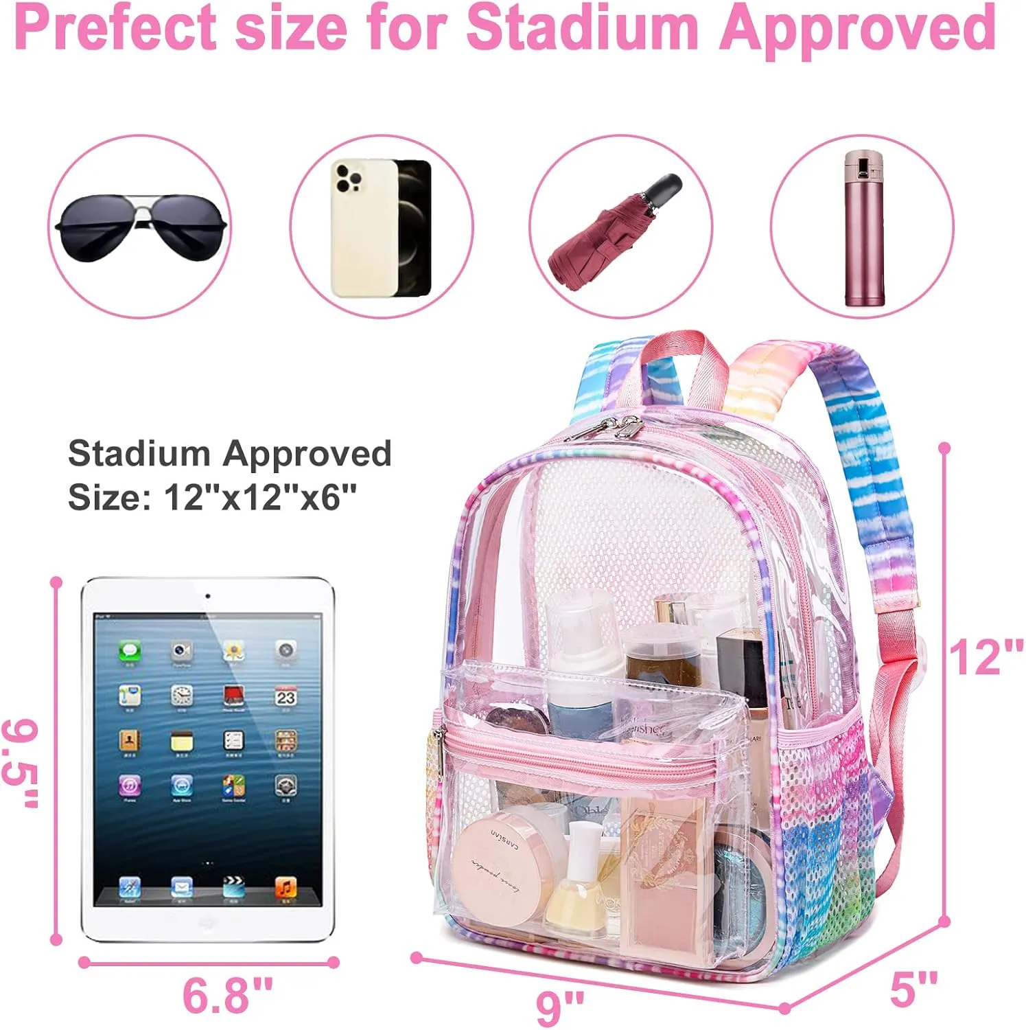 Clear Mini Backpack for Stadium Events 12x12x6 Small Transparent Backpacks Plastic See Through Clear Bag for Concerts Work Festival Security Travel