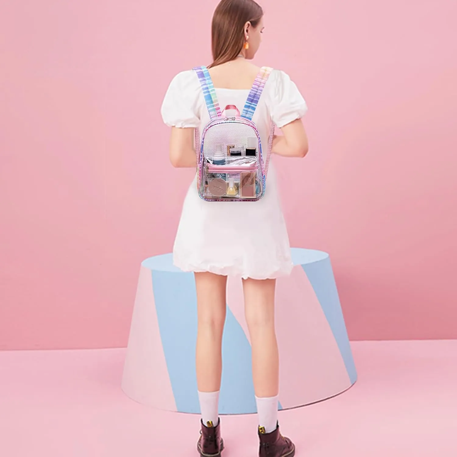 Clear Mini Backpack for Stadium Events 12x12x6 Small Transparent Backpacks Plastic See Through Clear Bag for Concerts Work Festival Security Travel