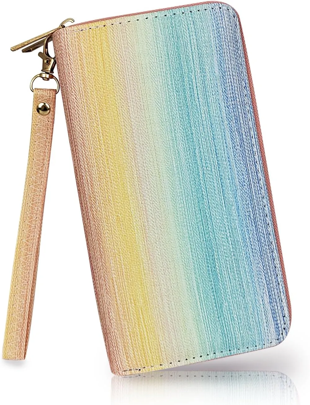 Clutch Wallet for Women, Gradient Color Multi Slot Women's Wallet with Double Zippers and Detachable Wristband
