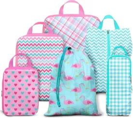 Compression Packing Cubes for Suitcases, 6 Set Flamingo Luggage Organizer, Lightweight Waterproof Expandable/Compression Bags Smell Proof Travel Packing Cubes for Suitcases