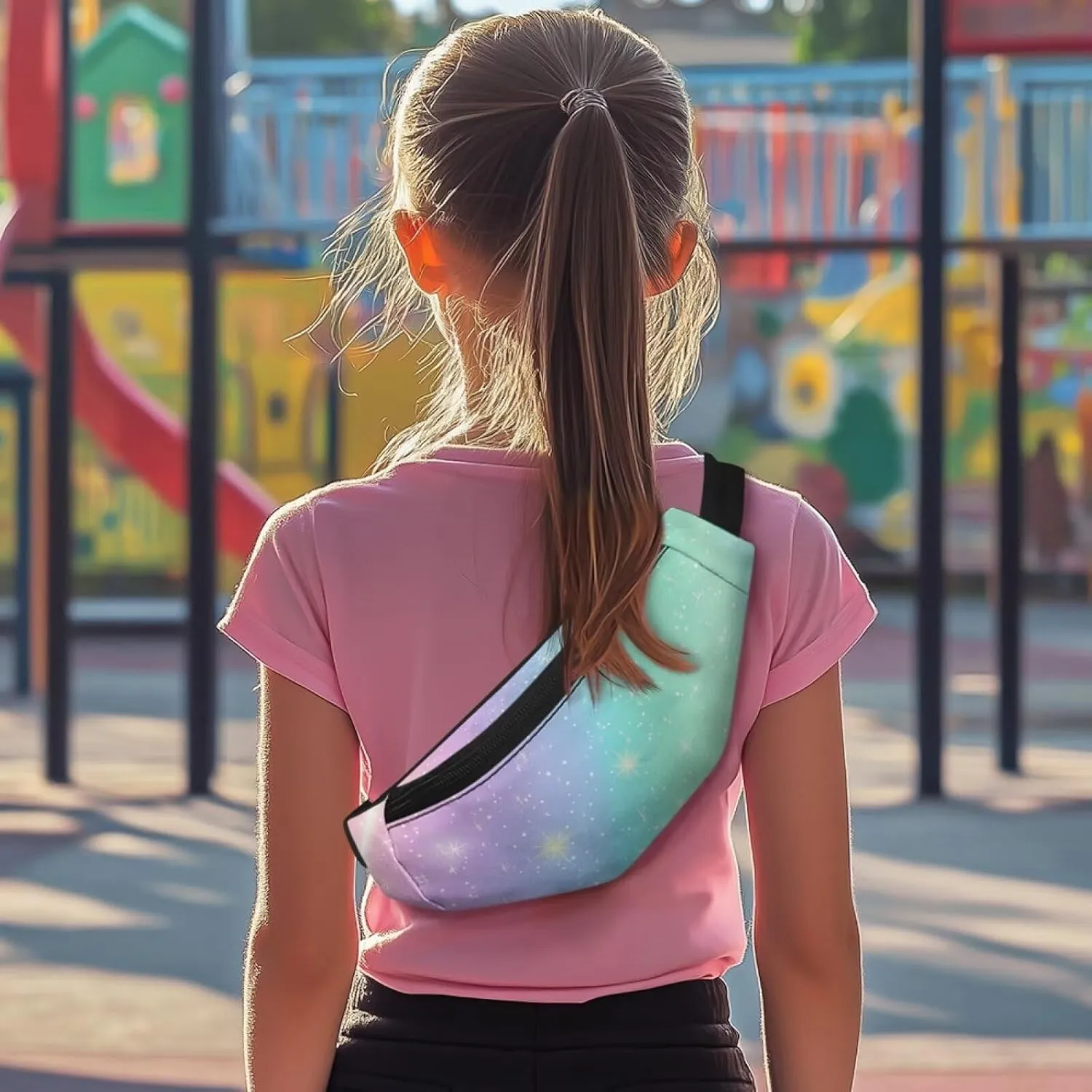 Cozeyat Rainbow Glitter Girls Fanny Pack Ages 8-12 Kids Fanny Pack Belt Bag Hip Pack Girls Bum Bag Lightweight Chest Bag Small Travel Essential for Casual Running Traveling Hiking Gifts