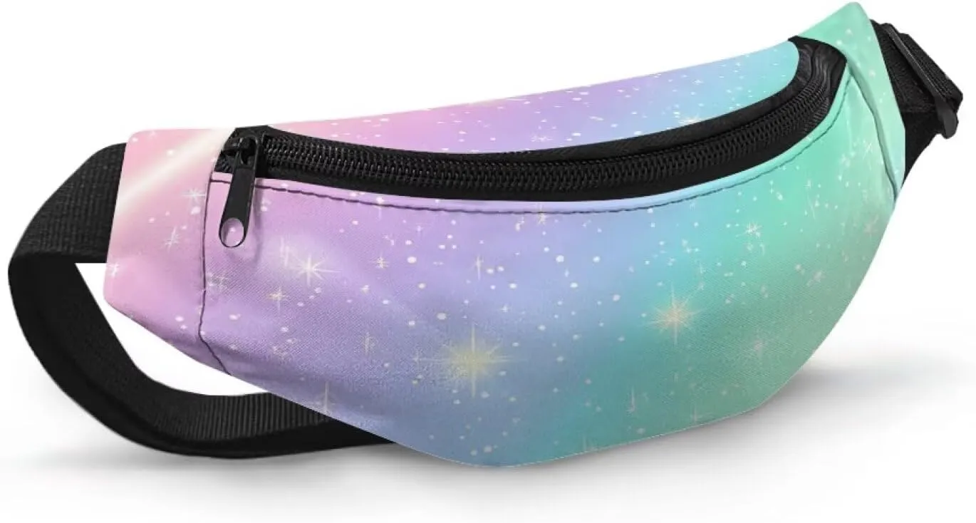 Cozeyat Rainbow Glitter Girls Fanny Pack Ages 8-12 Kids Fanny Pack Belt Bag Hip Pack Girls Bum Bag Lightweight Chest Bag Small Travel Essential for Casual Running Traveling Hiking Gifts