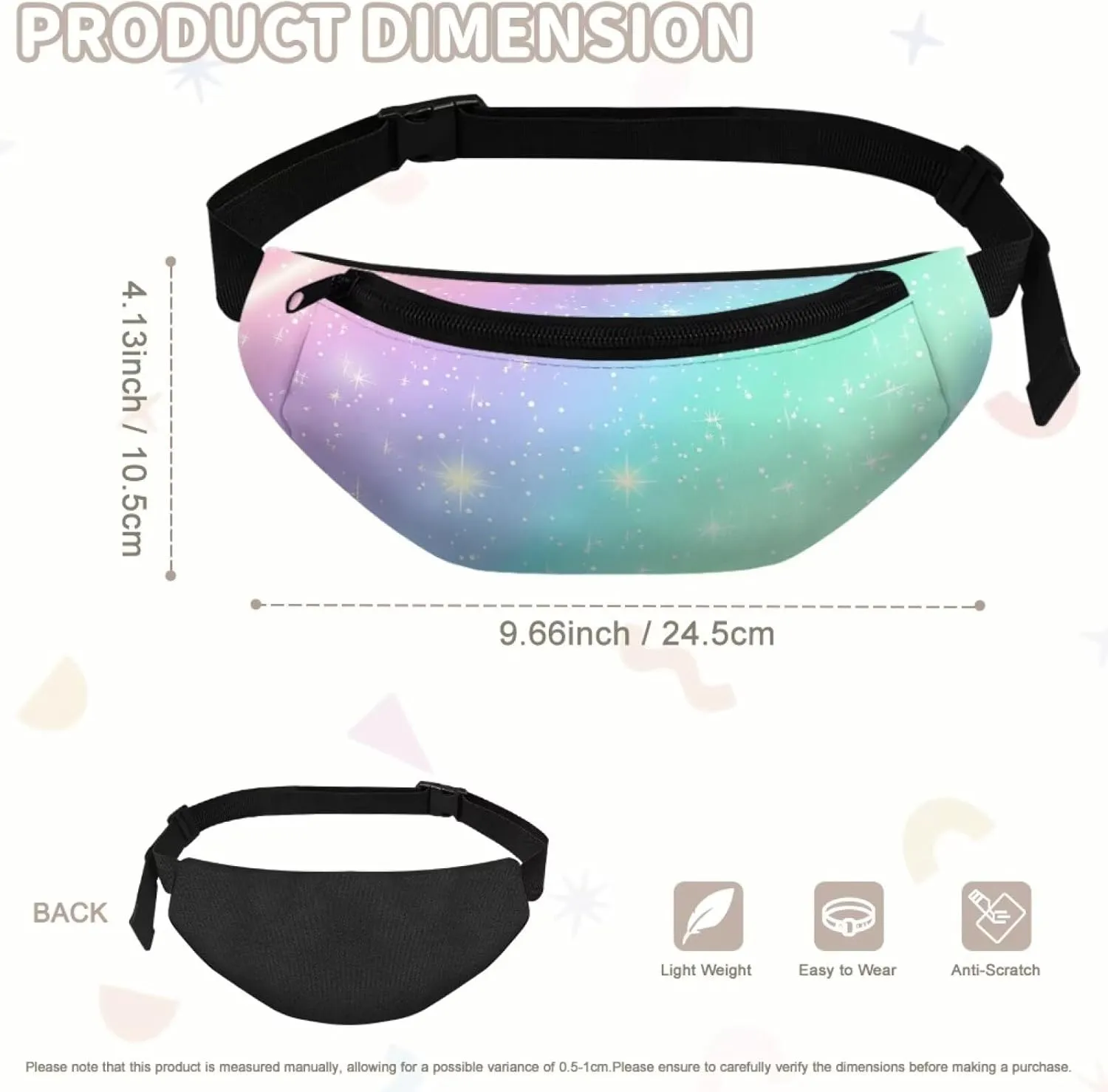 Cozeyat Rainbow Glitter Girls Fanny Pack Ages 8-12 Kids Fanny Pack Belt Bag Hip Pack Girls Bum Bag Lightweight Chest Bag Small Travel Essential for Casual Running Traveling Hiking Gifts