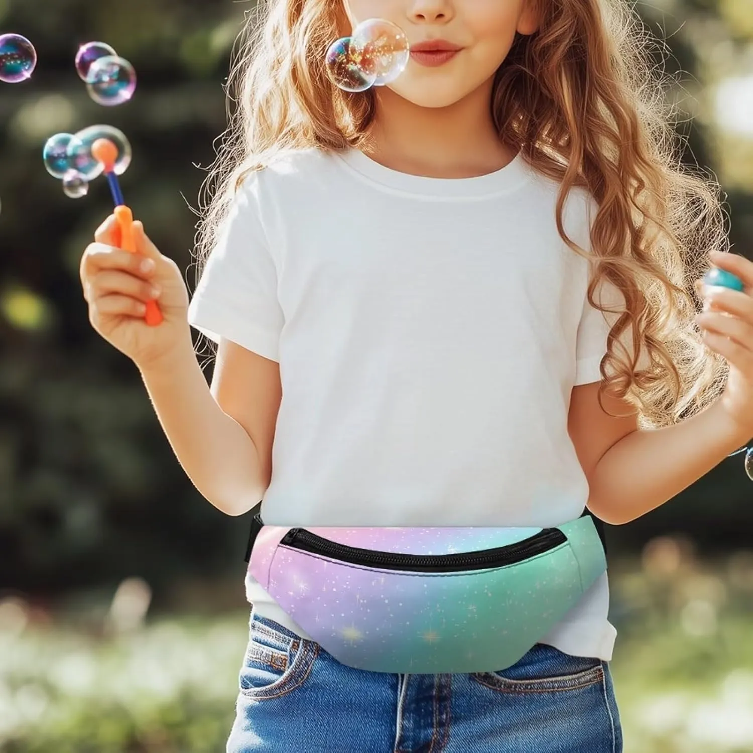 Cozeyat Rainbow Glitter Girls Fanny Pack Ages 8-12 Kids Fanny Pack Belt Bag Hip Pack Girls Bum Bag Lightweight Chest Bag Small Travel Essential for Casual Running Traveling Hiking Gifts