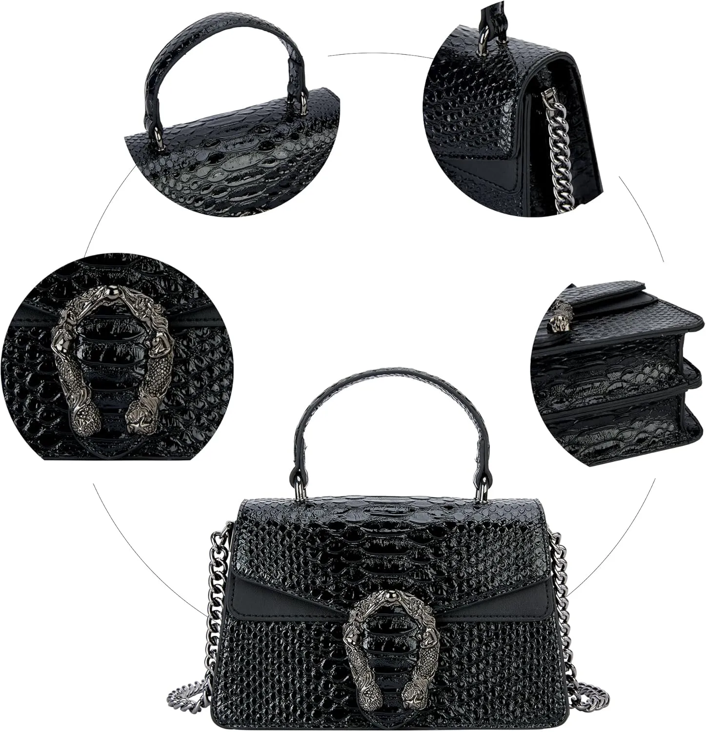 Crossbody Chain Purses for Women - Crocodile Snake Pattern Leather Shoulder Handbags Evening Clutch Satchel Bags