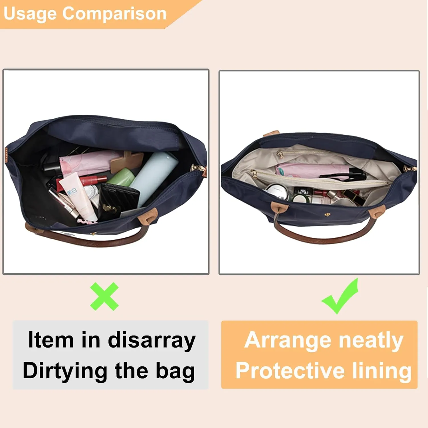 Doxo Dupontpaper Ultra Lightweight Purse Organizer Insert for Lv Neverfull MM/C.oach City 30/L.ongchamp Shoulder Bags,Bag Shapers for Luxury Handbags(White-Beige,MM)