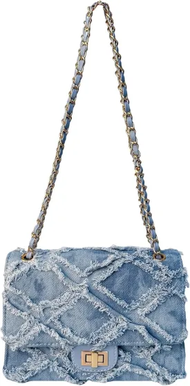 Eiyye Shoulder Bag for Women Denim Crossbody Purse Vintage Jean Handbag with Chain Strap for Casual or Party Shopping Vacation