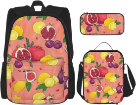exotic fruits print 3-Piece Casual Backpack Set (Backpack   Waist Bag   Small Pouch), Unisex Daypack