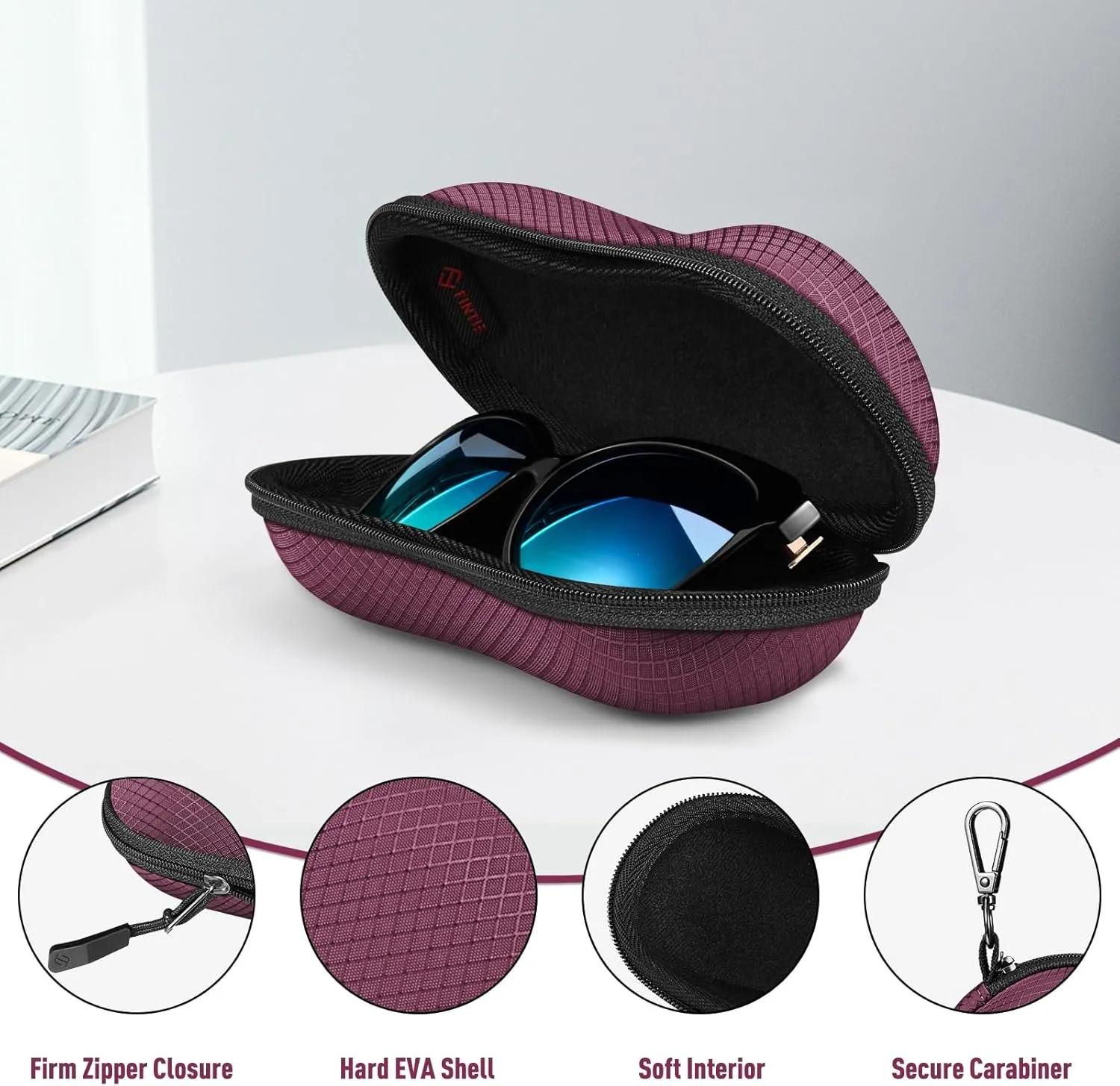 Fintie Sunglasses Case, Hard EVA Shell Shockproof Sport Glasses Case with Metal Carabiner Travel Zipper Eyeglasses Holder