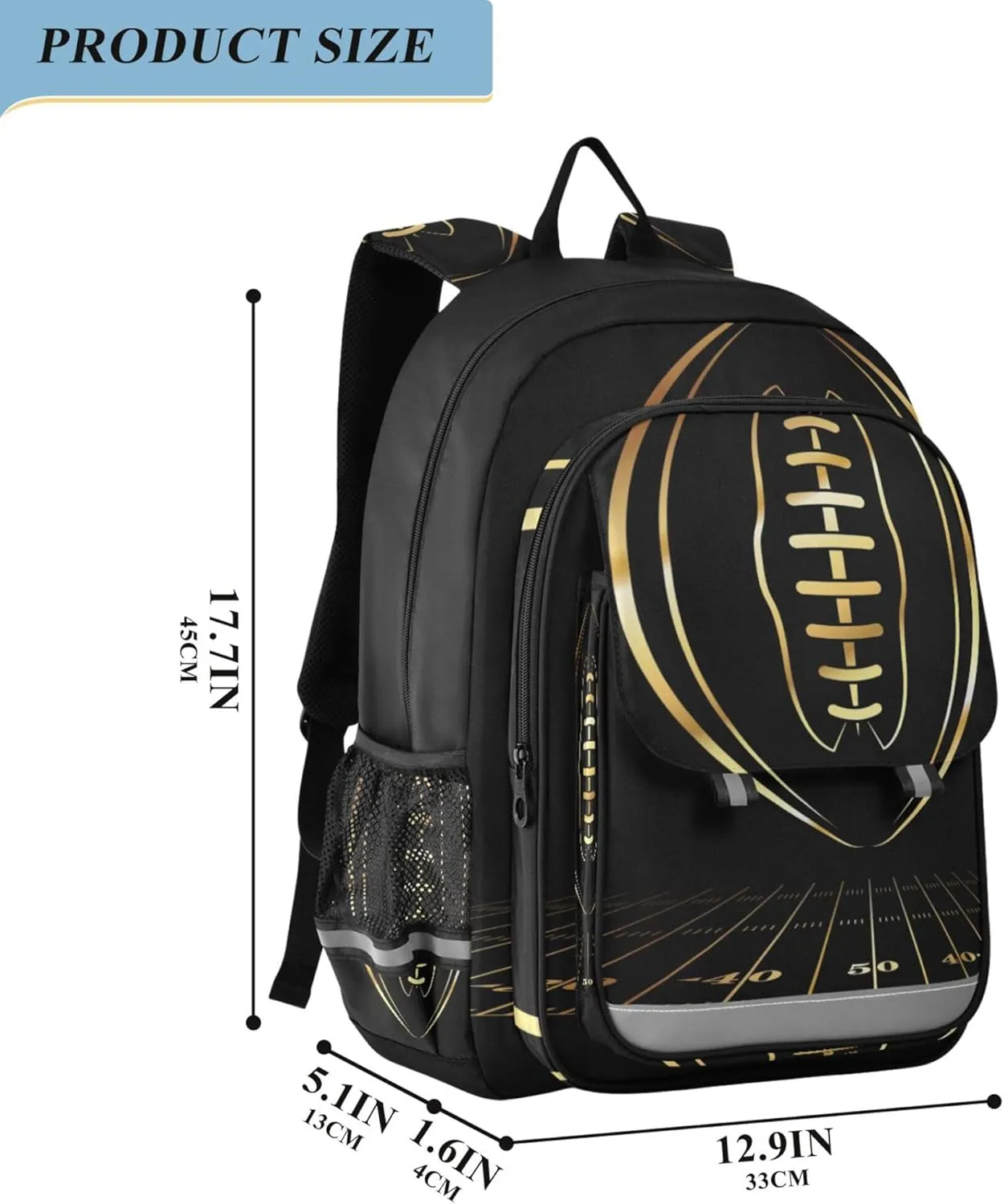 Fisyme Gold American Football School Backpack Laptop Backpack Bags Bookbag Travel Casual Computer Notebooks Daypack