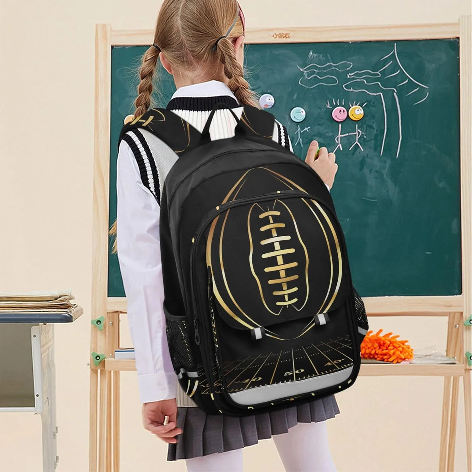 Fisyme Gold American Football School Backpack Laptop Backpack Bags Bookbag Travel Casual Computer Notebooks Daypack