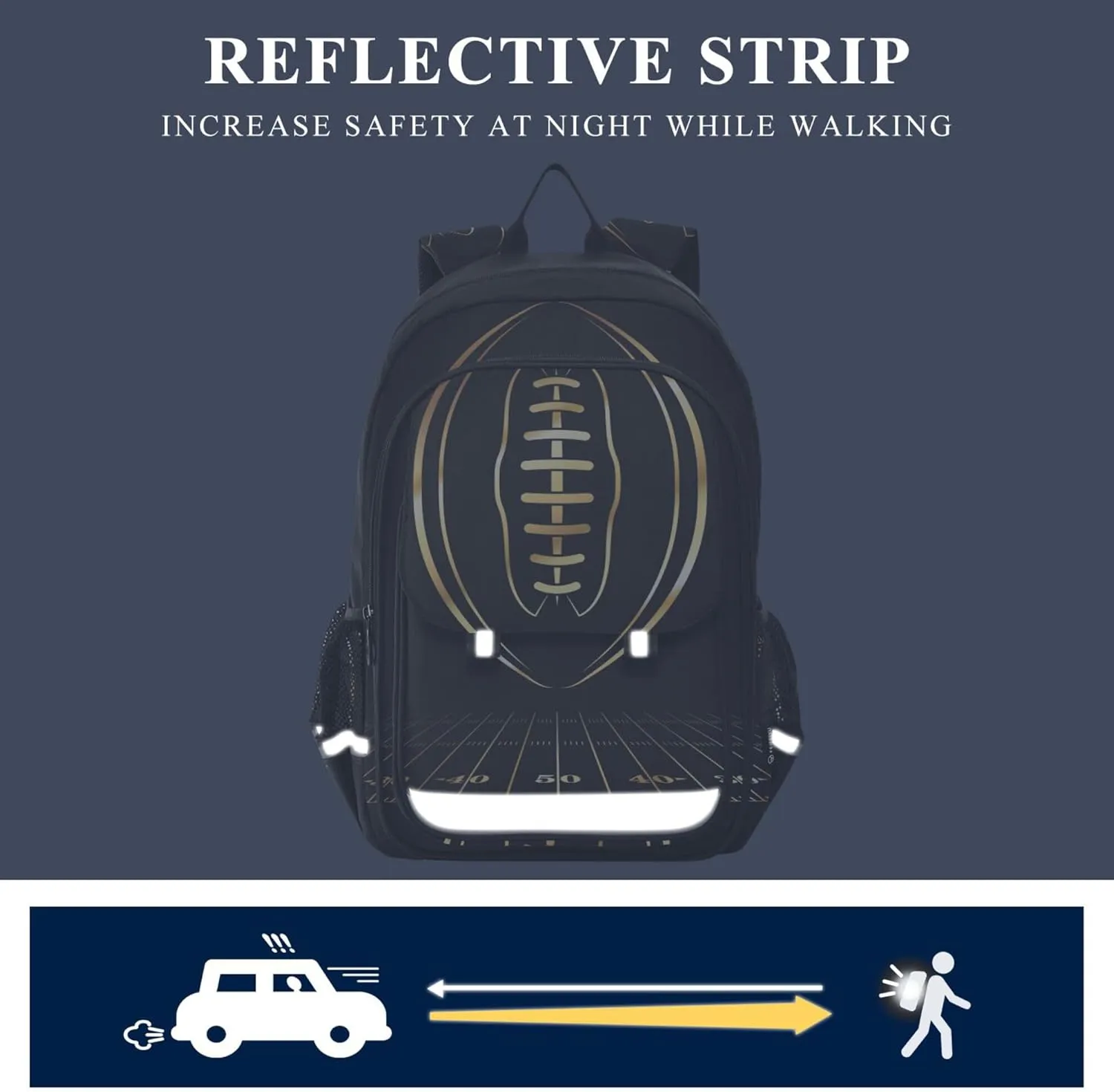 Fisyme Gold American Football School Backpack Laptop Backpack Bags Bookbag Travel Casual Computer Notebooks Daypack