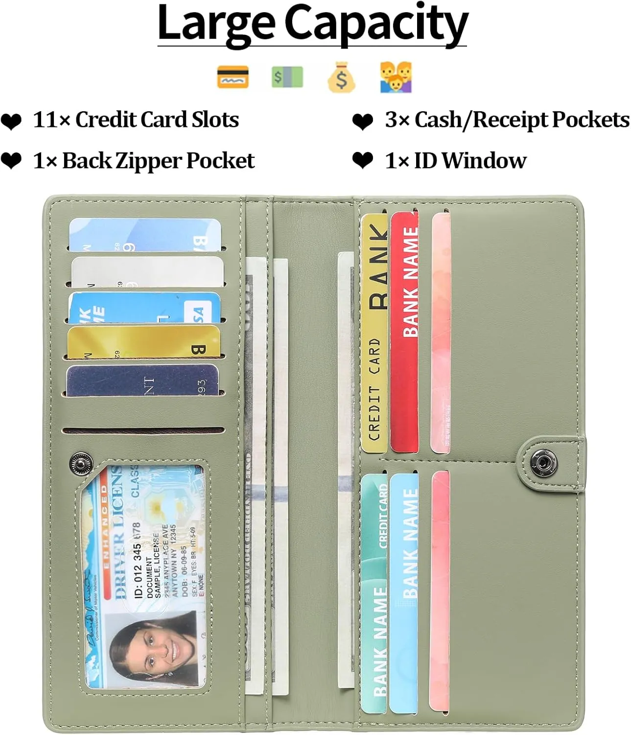 GAEKEAO Wallets for Women Ultra Slim Thin PU Leather RFID Blocking Credit Card Holder Bifold Long Ladies Wallet Billfold Clutch