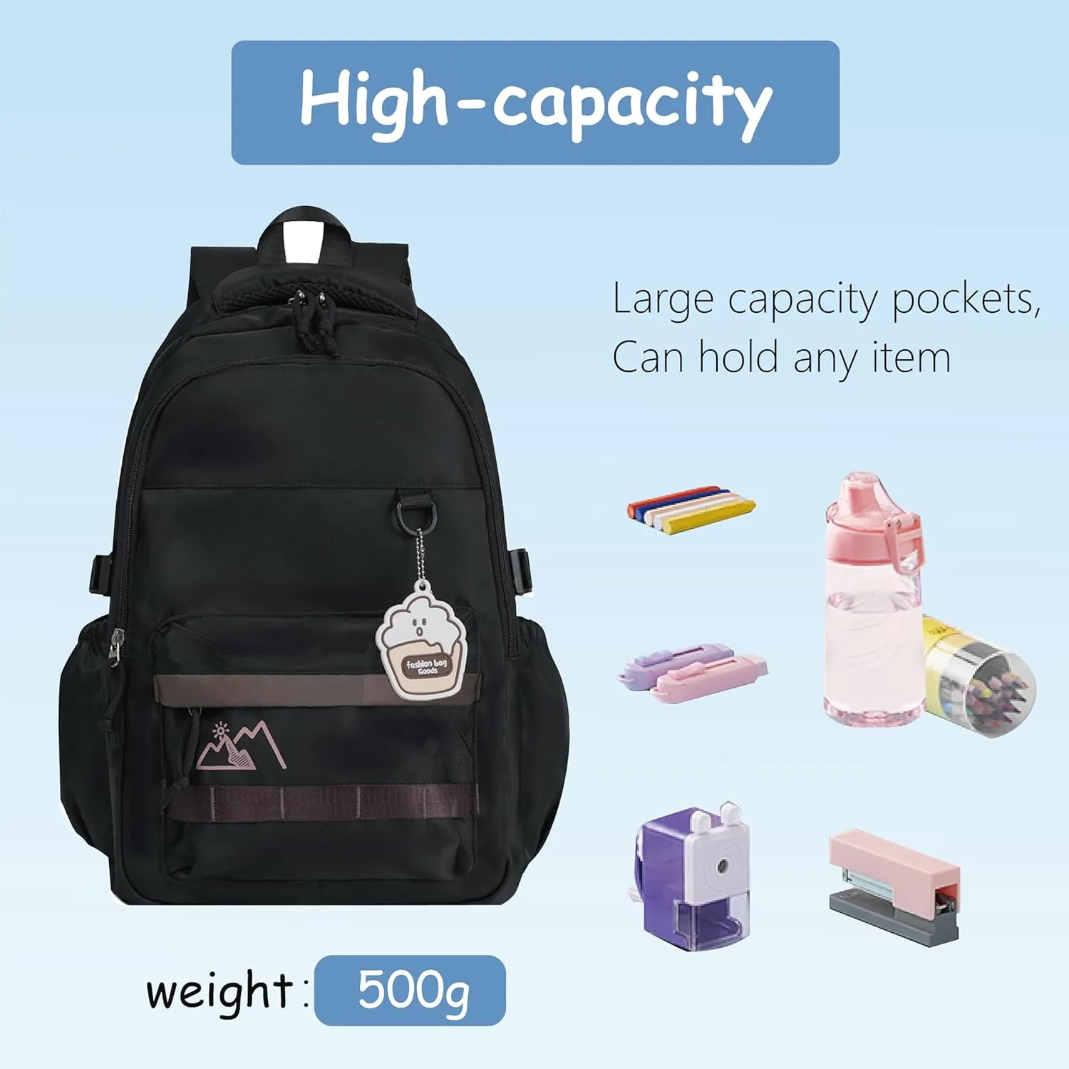 Geerlaqaly backpack set, casual backpack with lunch box and coin purse, unisex, 15.6-inch laptop, large capacity backpack, lightweight, anti-theft and waterproof, suitable for daily travel,black