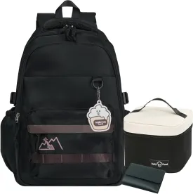 Geerlaqaly backpack set, casual backpack with lunch box and coin purse, unisex, 15.6-inch laptop, large capacity backpack, lightweight, anti-theft and waterproof, suitable for daily travel,black