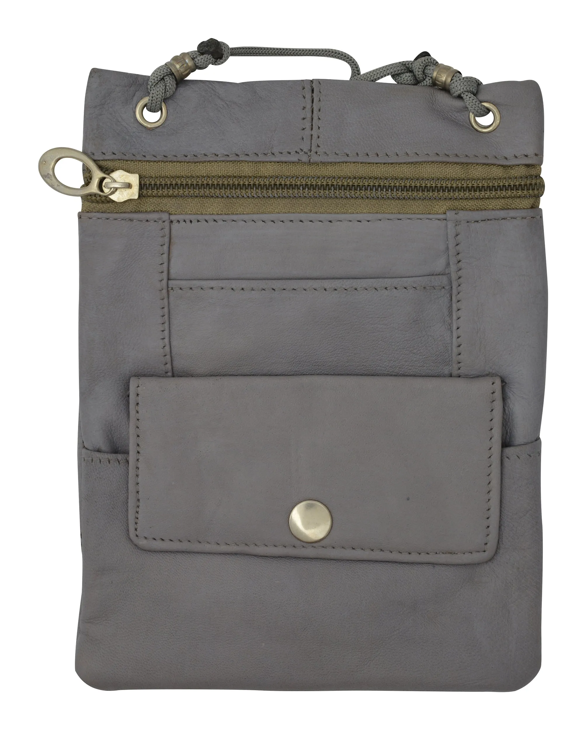 Genuine Leather Cross Body Bag With Front Button Pocket 1410