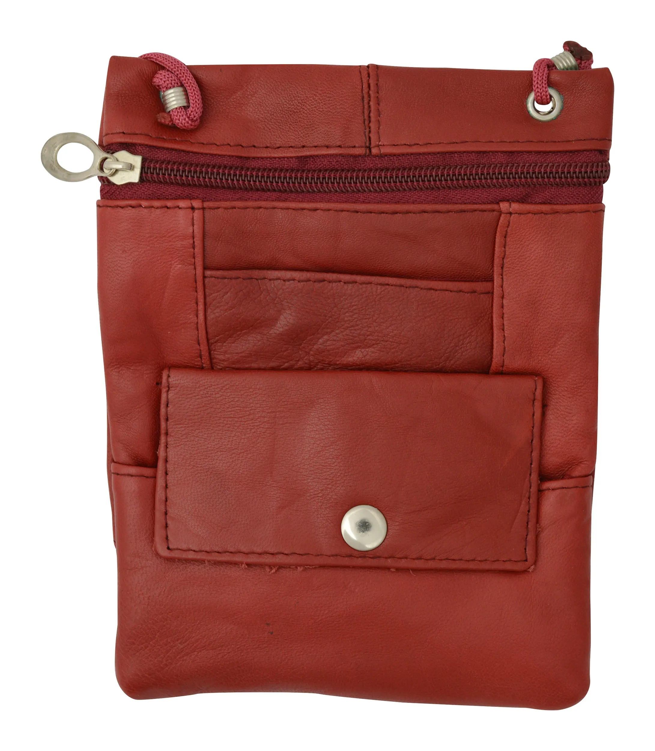 Genuine Leather Cross Body Bag With Front Button Pocket 1410