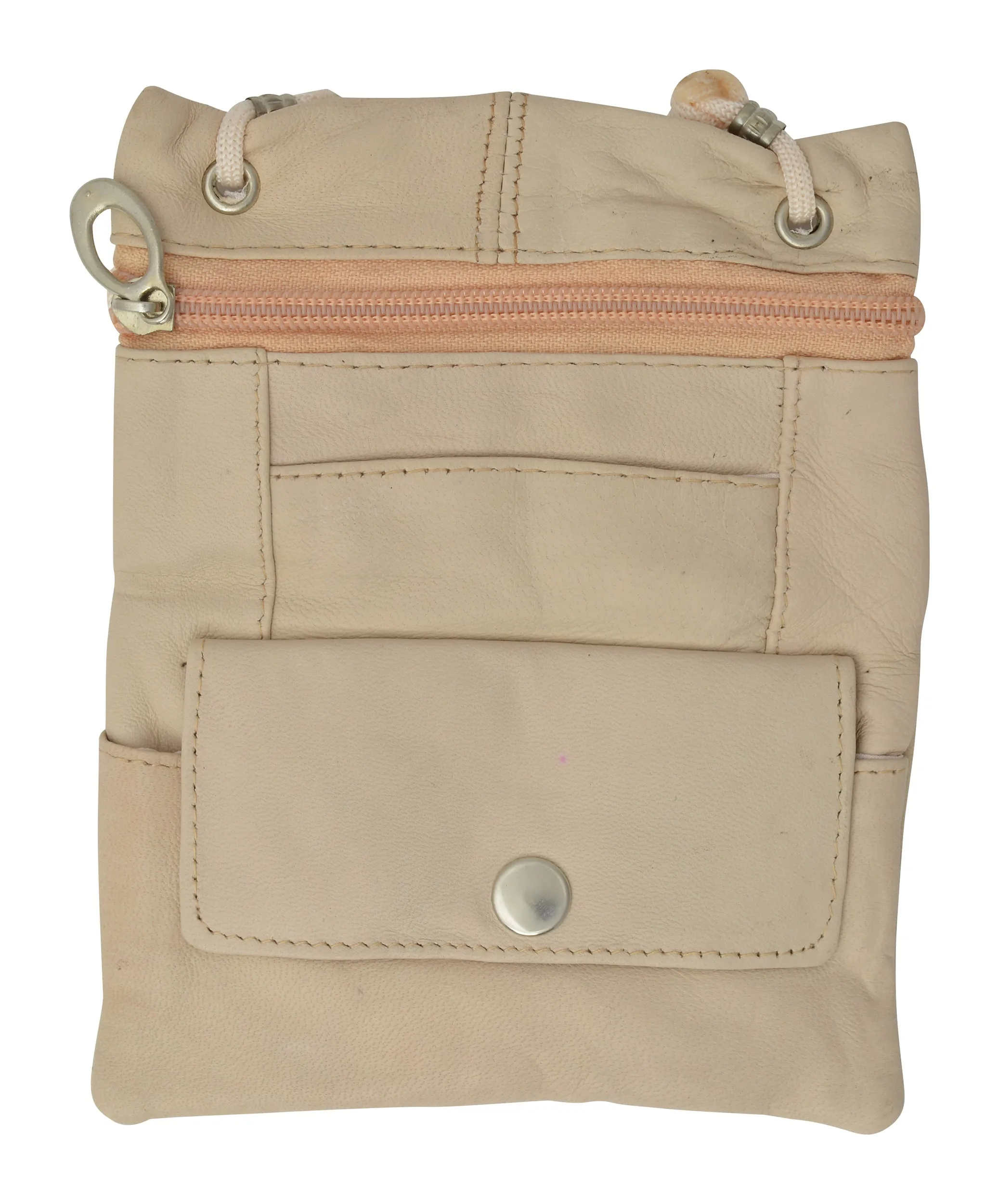 Genuine Leather Cross Body Bag With Front Button Pocket 1410