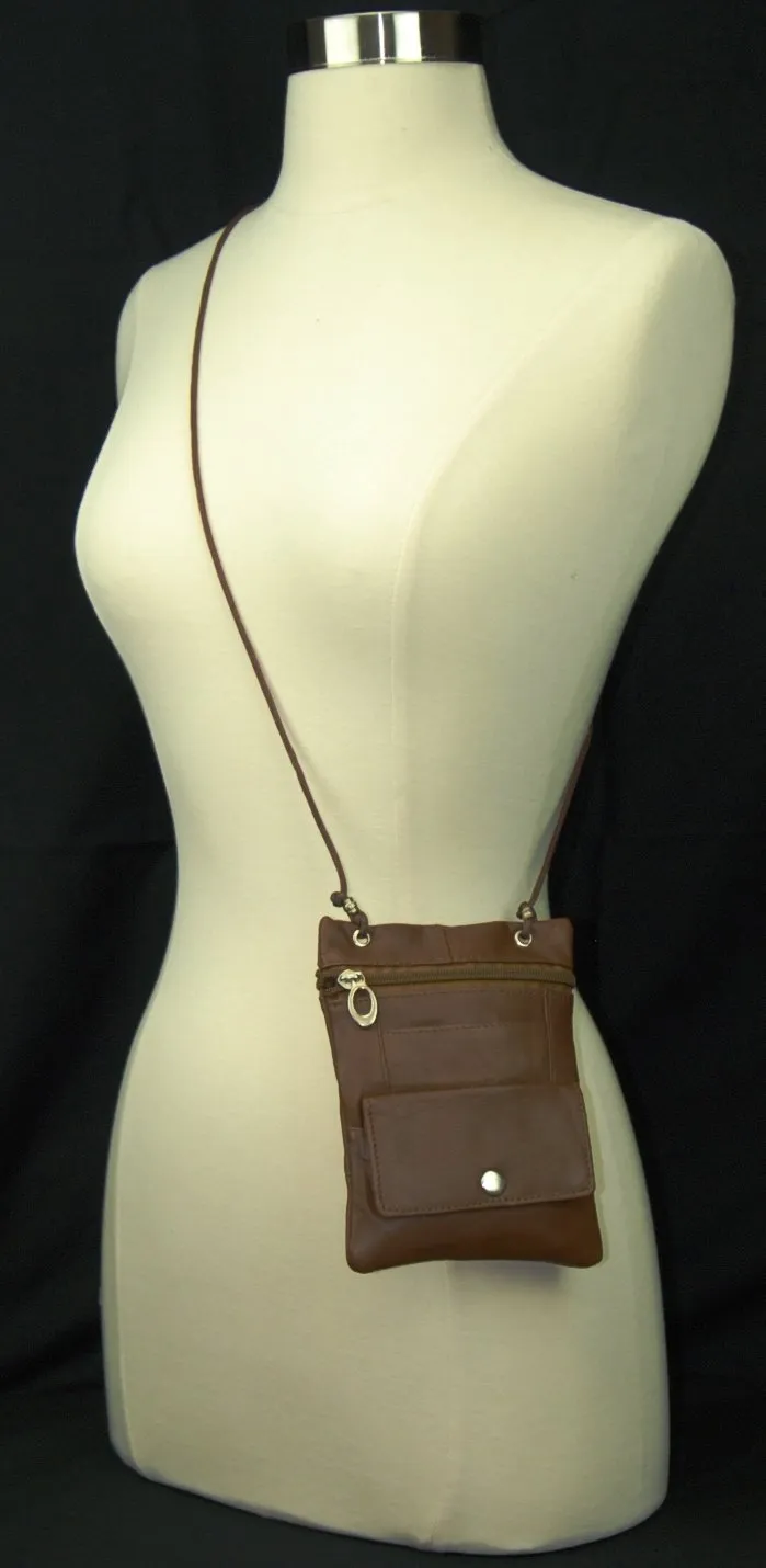 Genuine Leather Cross Body Bag With Front Button Pocket 1410