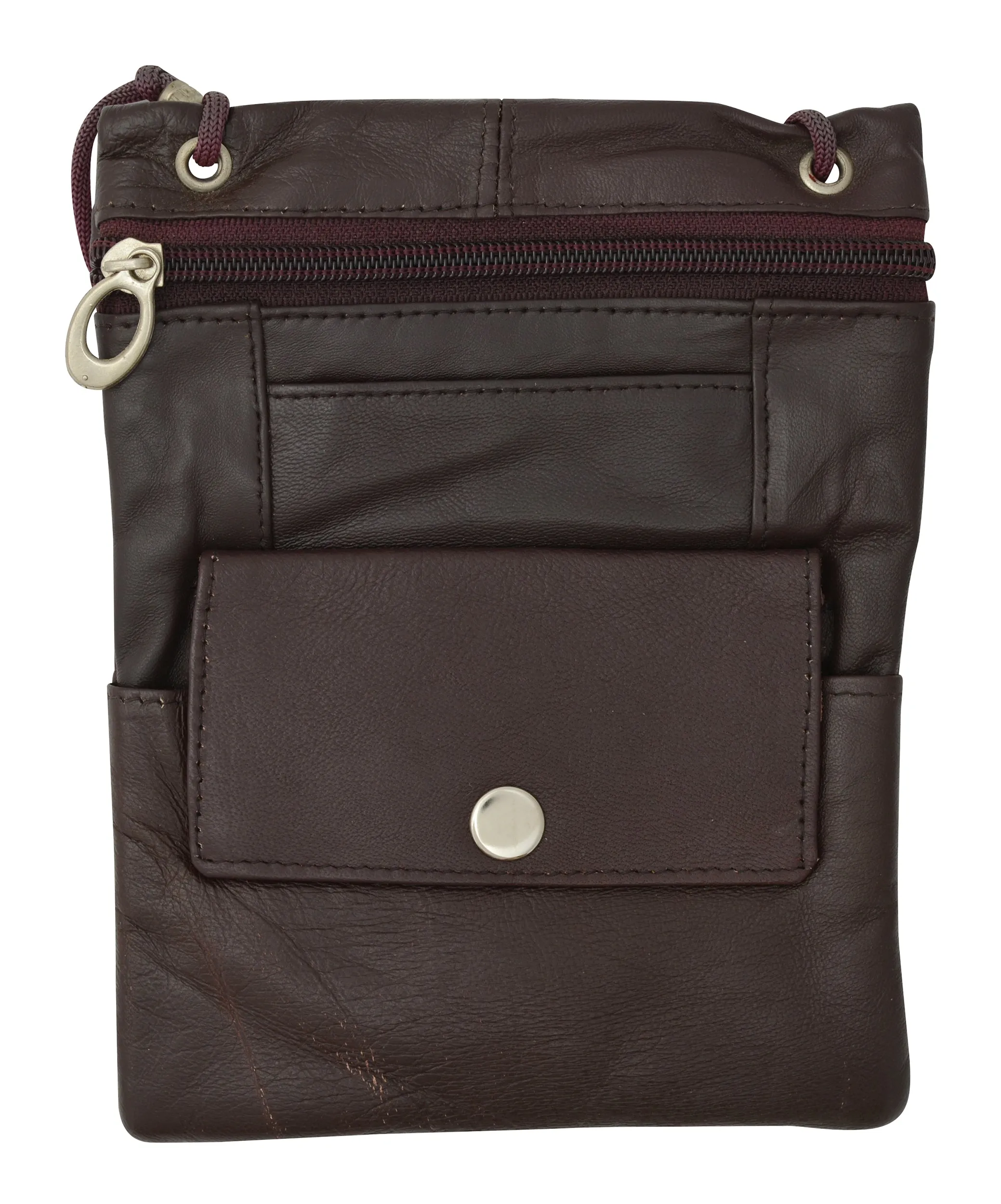 Genuine Leather Cross Body Bag With Front Button Pocket 1410