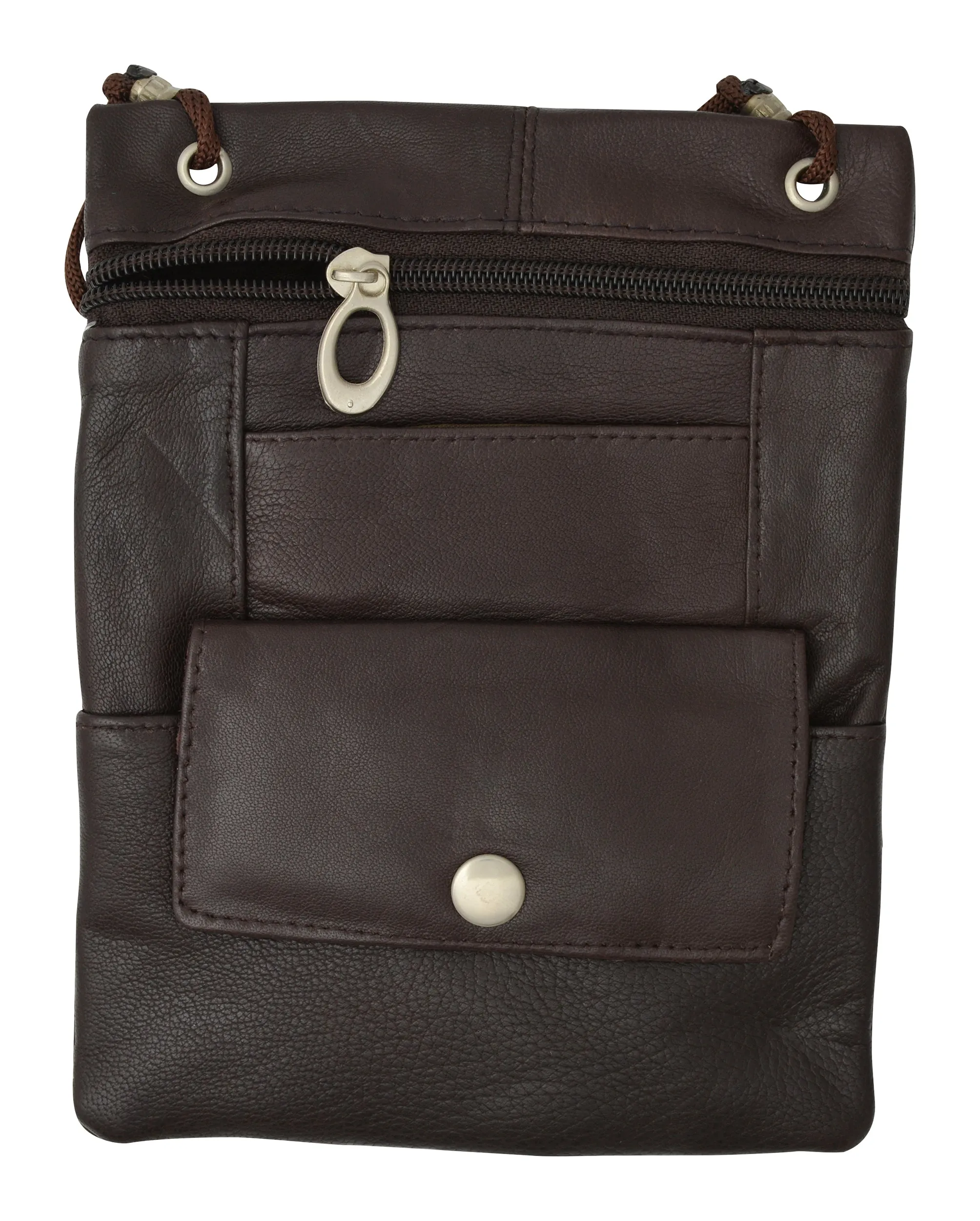 Genuine Leather Cross Body Bag With Front Button Pocket 1410