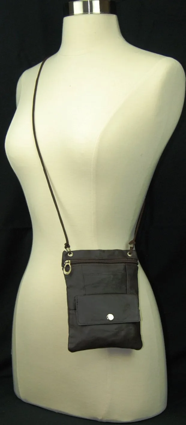 Genuine Leather Cross Body Bag With Front Button Pocket 1410