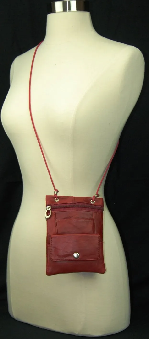 Genuine Leather Cross Body Bag With Front Button Pocket 1410