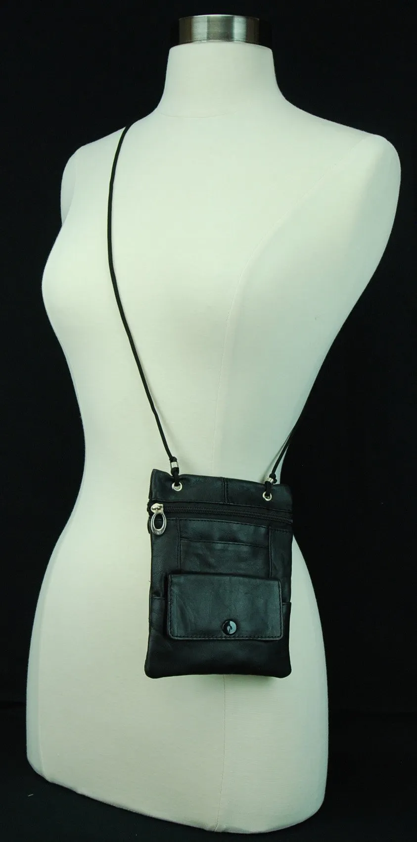 Genuine Leather Cross Body Bag With Front Button Pocket 1410