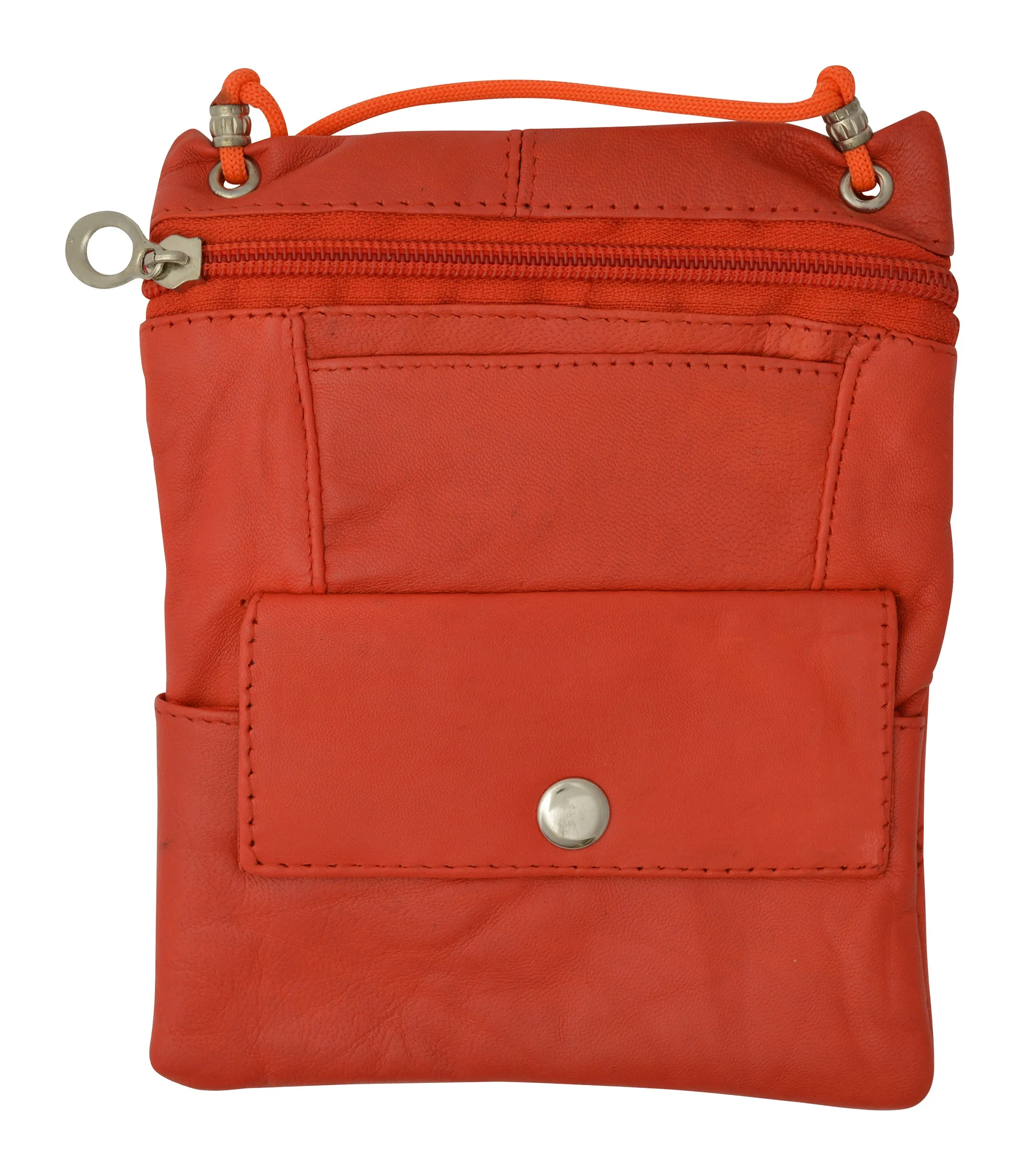 Genuine Leather Cross Body Bag With Front Button Pocket 1410