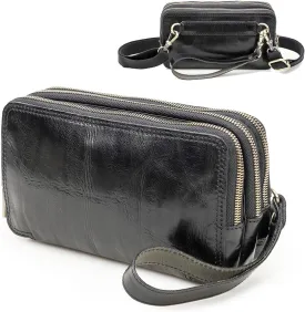Genuine Leather Wristlet Clutch Purse for Unisex Small Crossbody Bag Clutch Wallet Shoulder Handbag