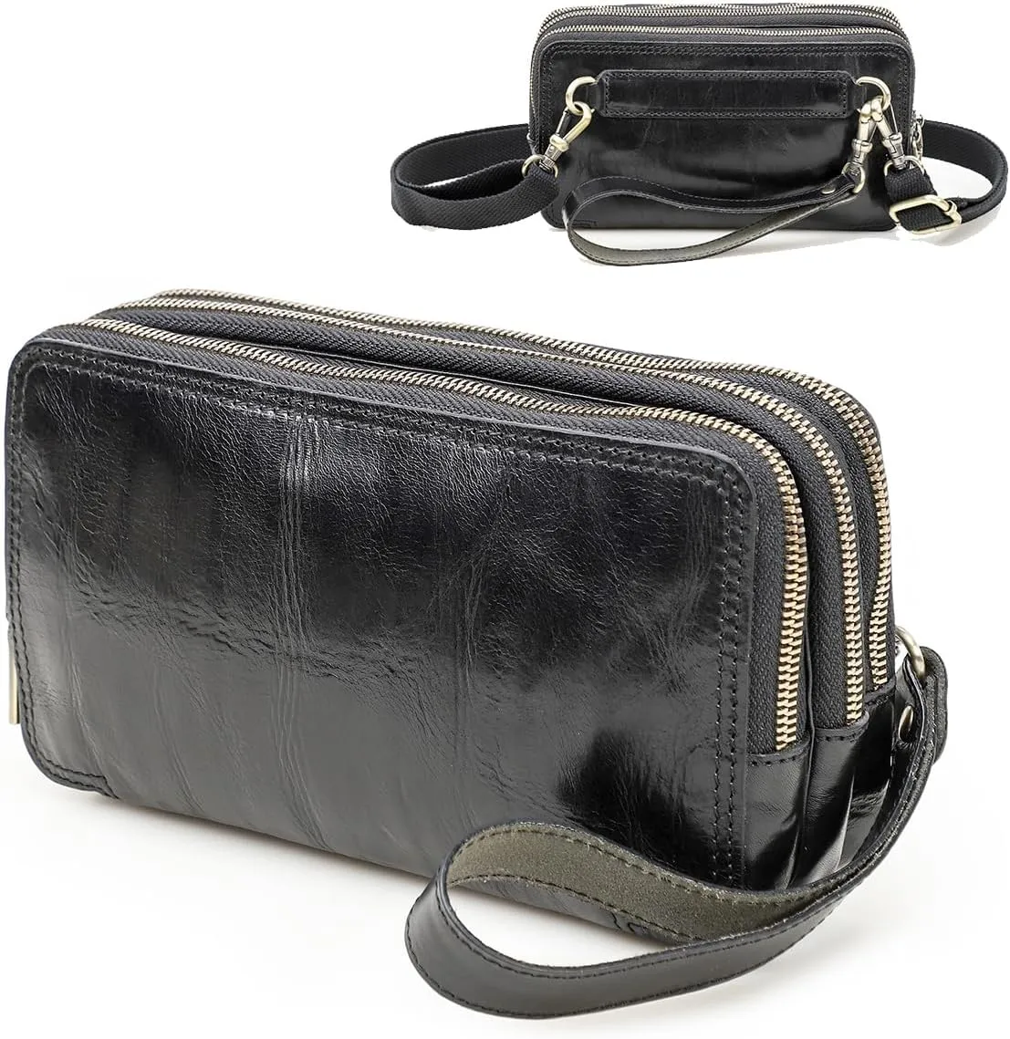 Genuine Leather Wristlet Clutch Purse for Unisex Small Crossbody Bag Clutch Wallet Shoulder Handbag