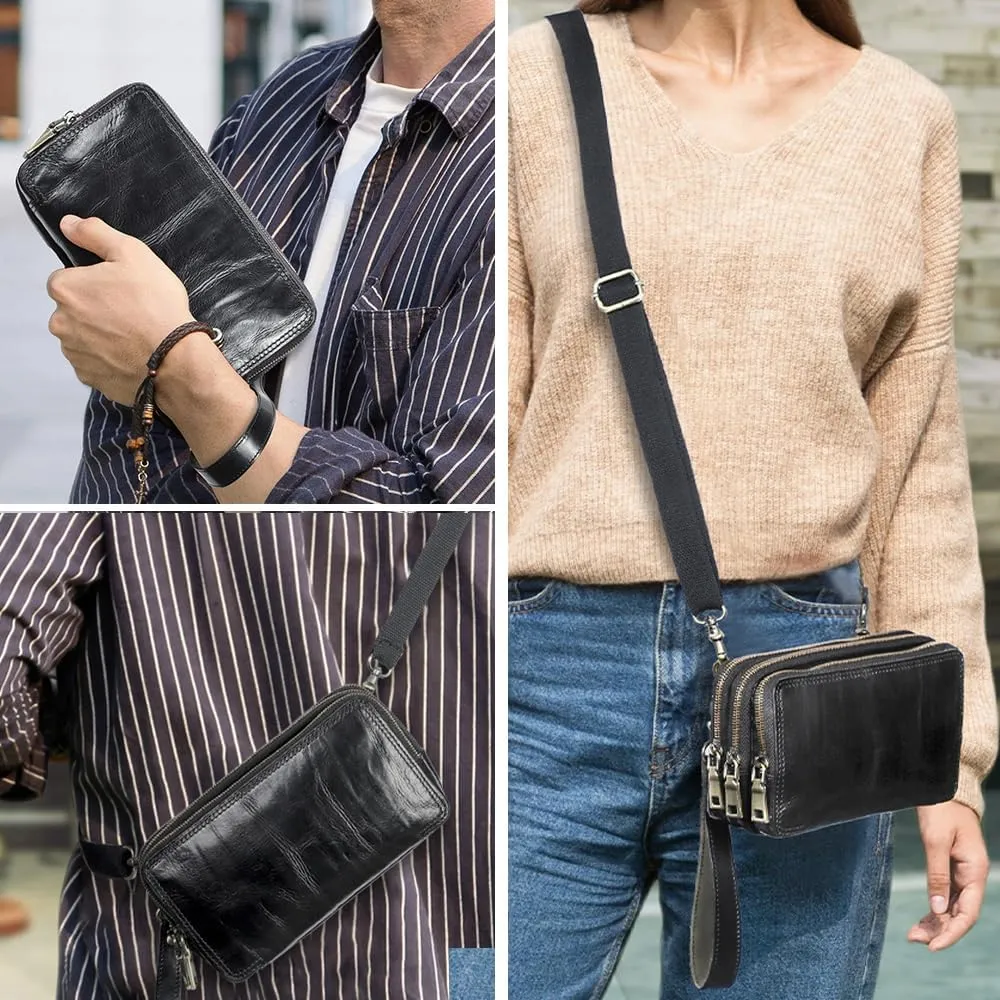 Genuine Leather Wristlet Clutch Purse for Unisex Small Crossbody Bag Clutch Wallet Shoulder Handbag