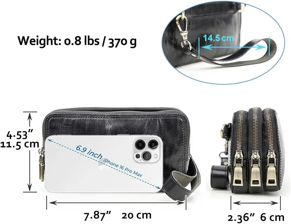 Genuine Leather Wristlet Clutch Purse for Unisex Small Crossbody Bag Clutch Wallet Shoulder Handbag