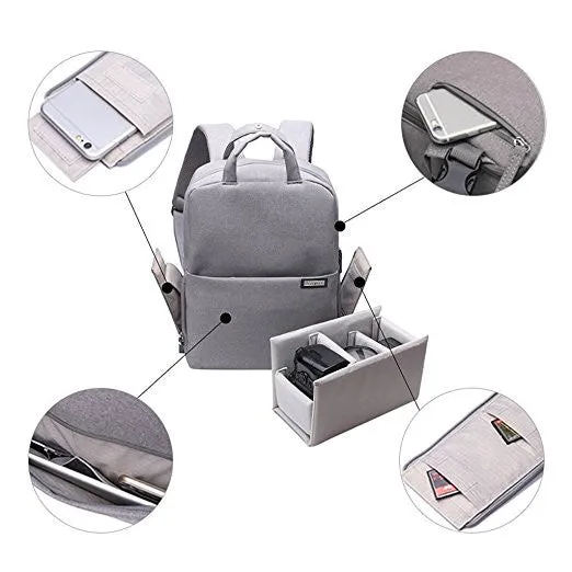 Gray Professional Fashion Multifunction DSLR Camera Bag Waterproof Durable Camera Backpack