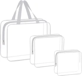 HAOGUAGUA 3 Pieces Large Clear Travel Bags for Toiletries, Waterproof Clear Plastic Cosmetic Makeup Bags, Transparent Packing Organizer Storage Bags (Grey)