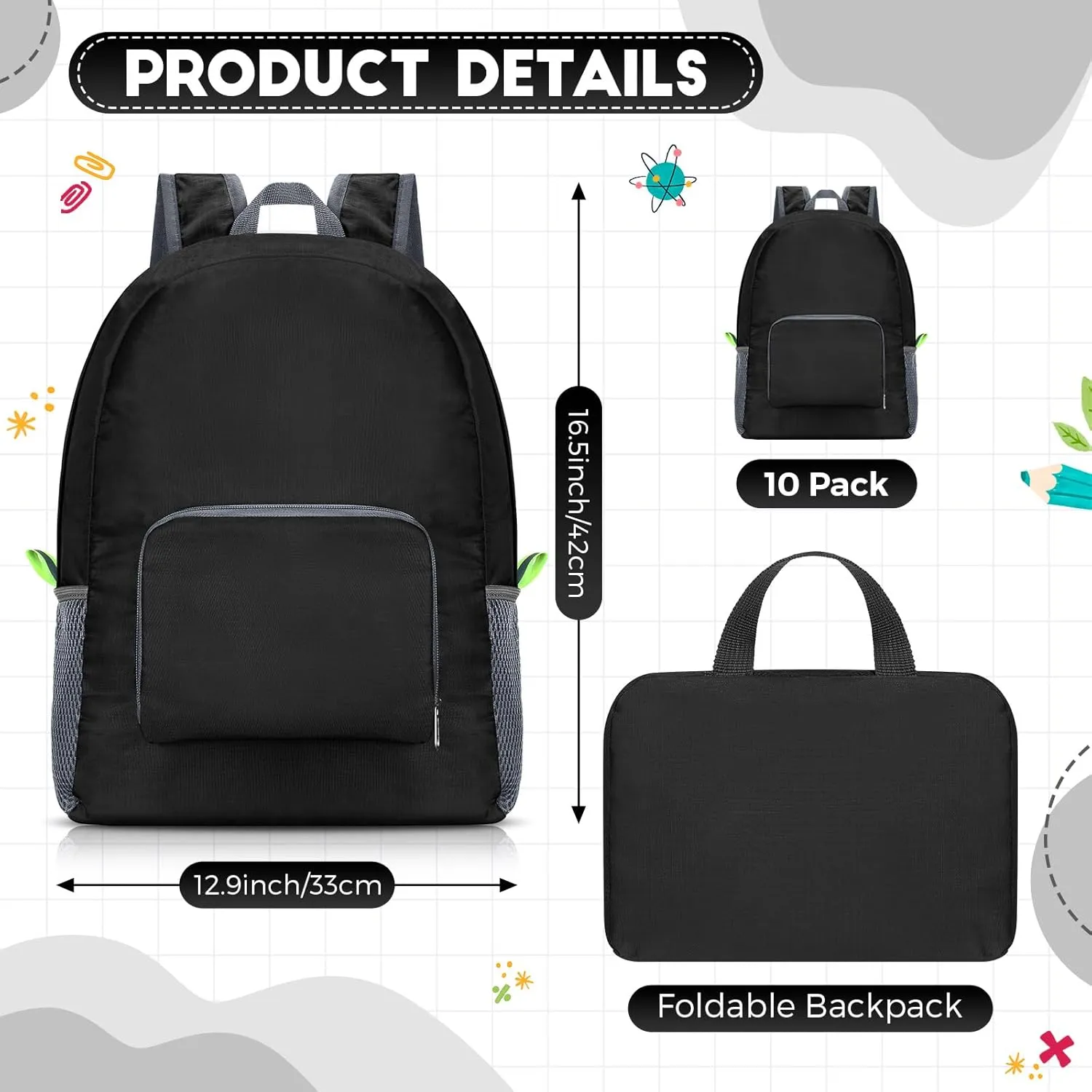 Jexine 10 Pcs Backpacks in Bulk 16.5 Inches Back Pack Basic Backpack for Adult Lightweight Outdoor Travel Book Bags(Black)