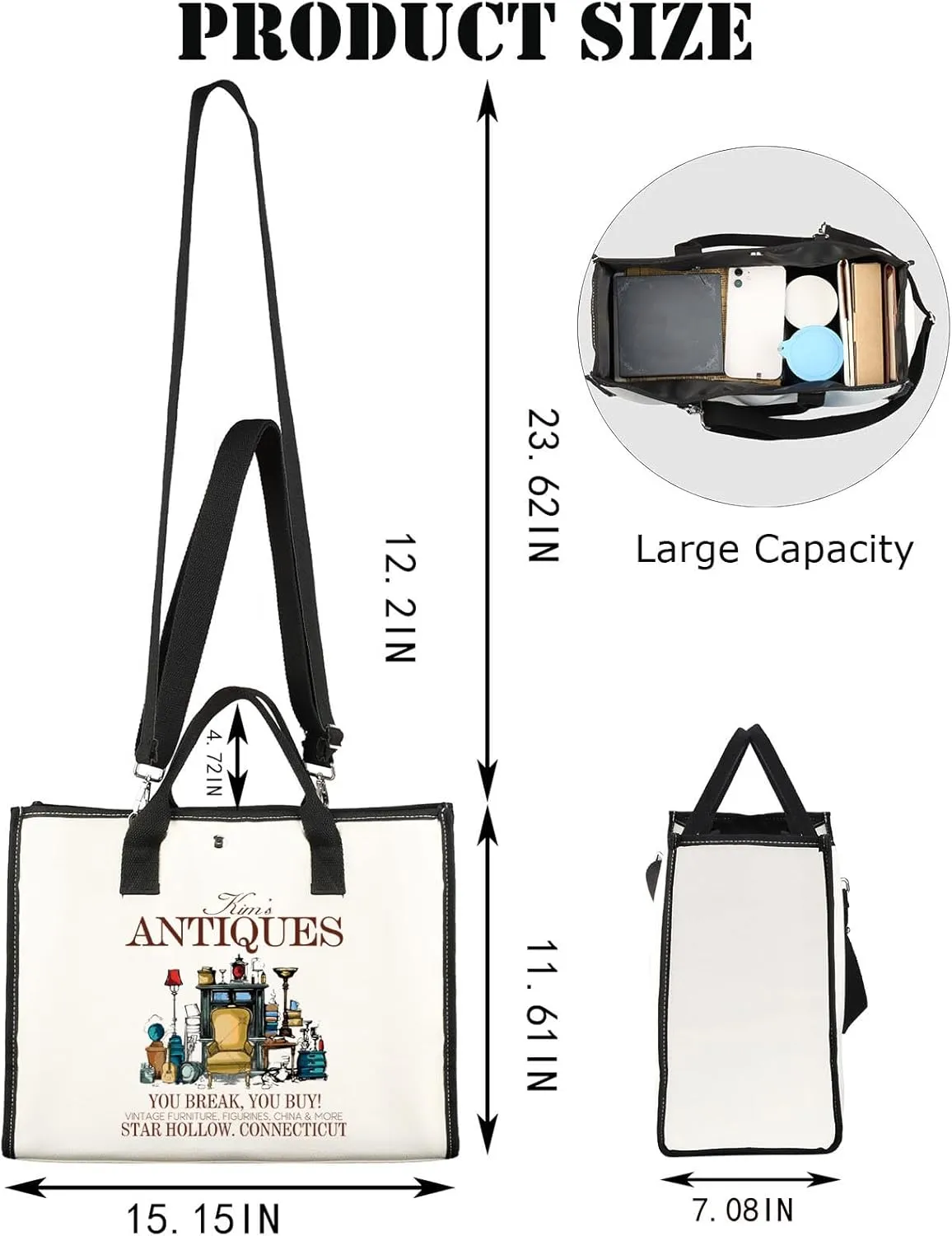 JNIAP Kim's Antiques Tote Bag - Gilmore Fans Rory And Lorelai Luke's Diner Stars Hollow Gifts