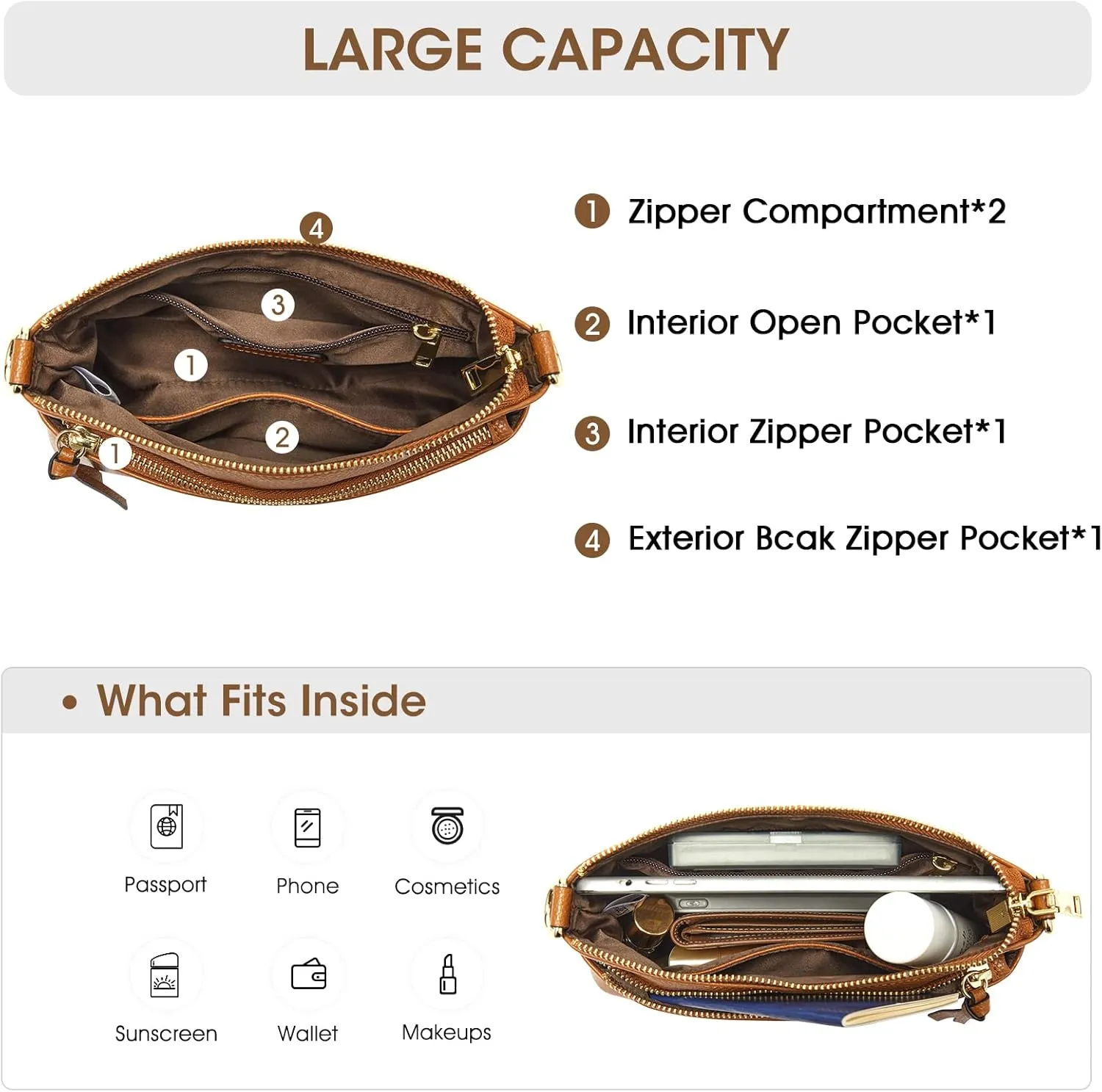Kattee Leather Crossbody Bags for Women, Small Wristlet Purses for Women