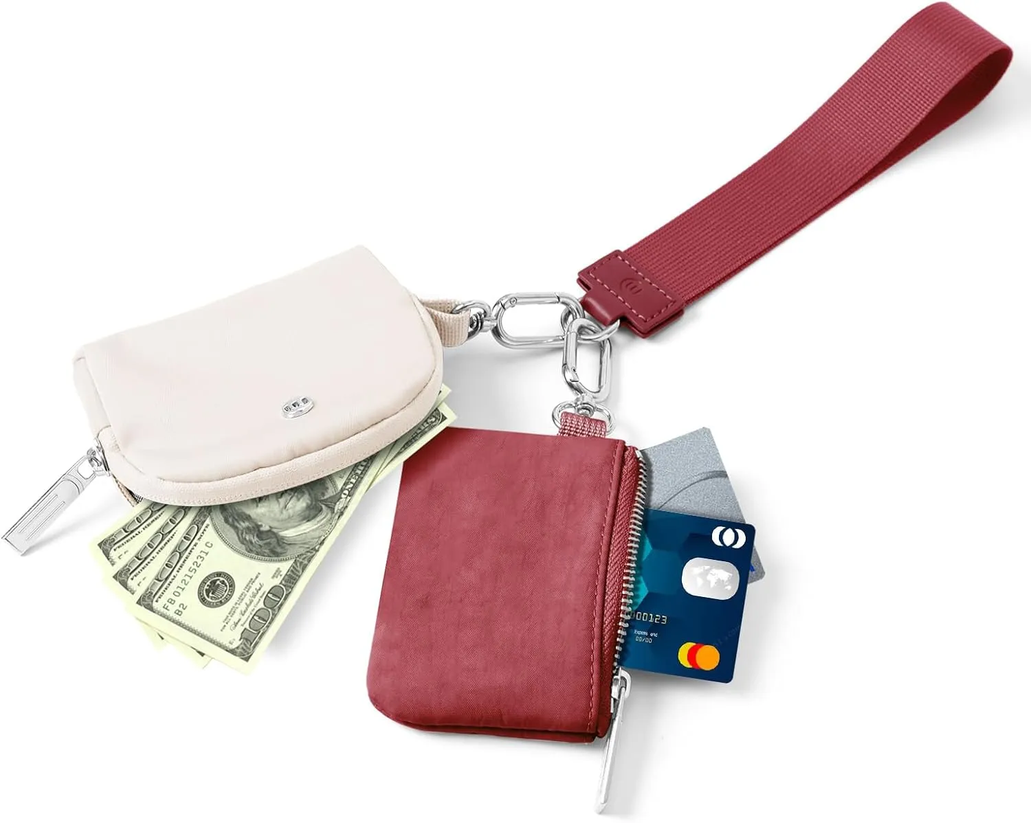 Keychain Wallet Mini Zip Around Wristlet Wallets for Women Detachable Dual Pouch Wristlet Portable Coin Purse Small Wallets